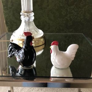White Hen and Black Rooster Chicken Salt and Pepper Shakers